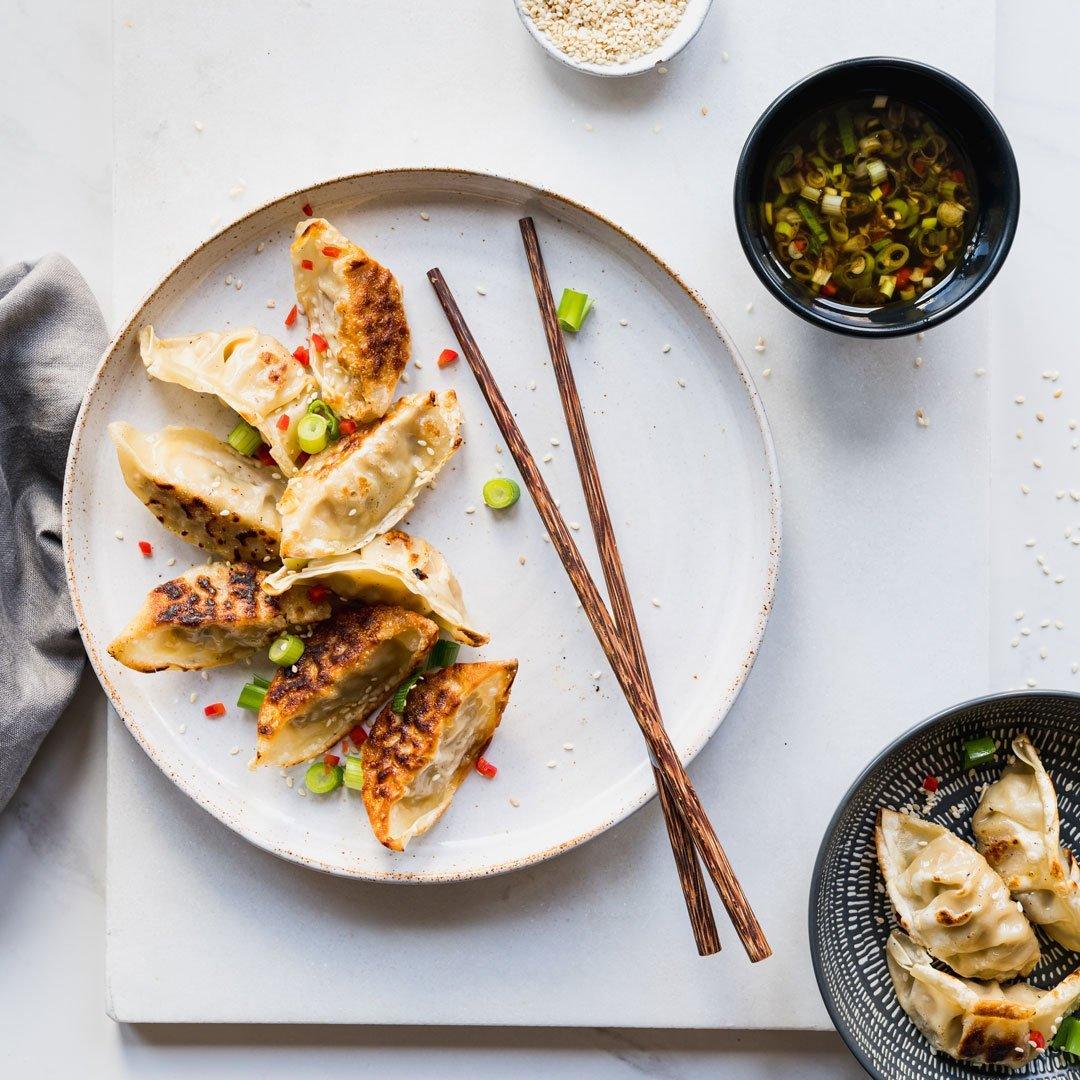 Juicy Pork & Chive Pan-Fried Dumplings - Cooking with Cocktail Rings